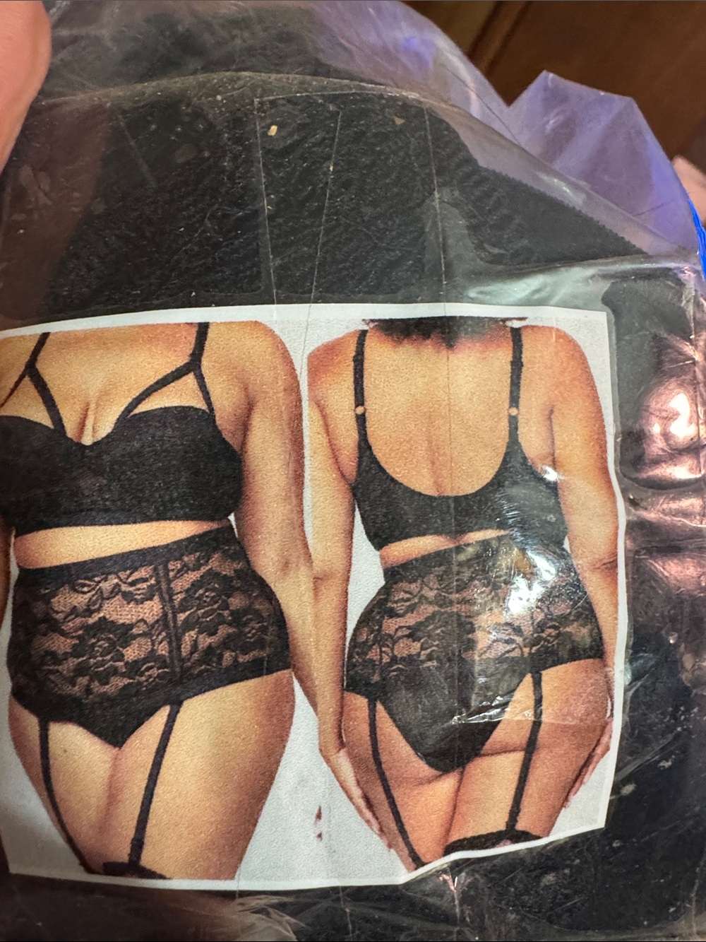 Plus Size Black Lace Garter Briefs with Matching Bralette Set